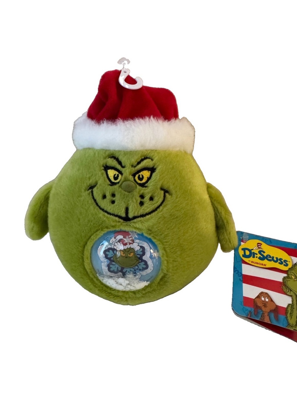 Aurora Dr. Seuss The Grinch Santa Hat Plush with Clear Snow Globe Belly 6” NWT